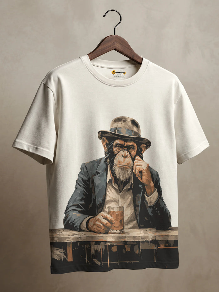 Oversized Chilling Monkey Print T-Shirt – Unisex Casual Wear