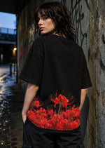 Red Dark Bloom Oversized Black T-Shirt
