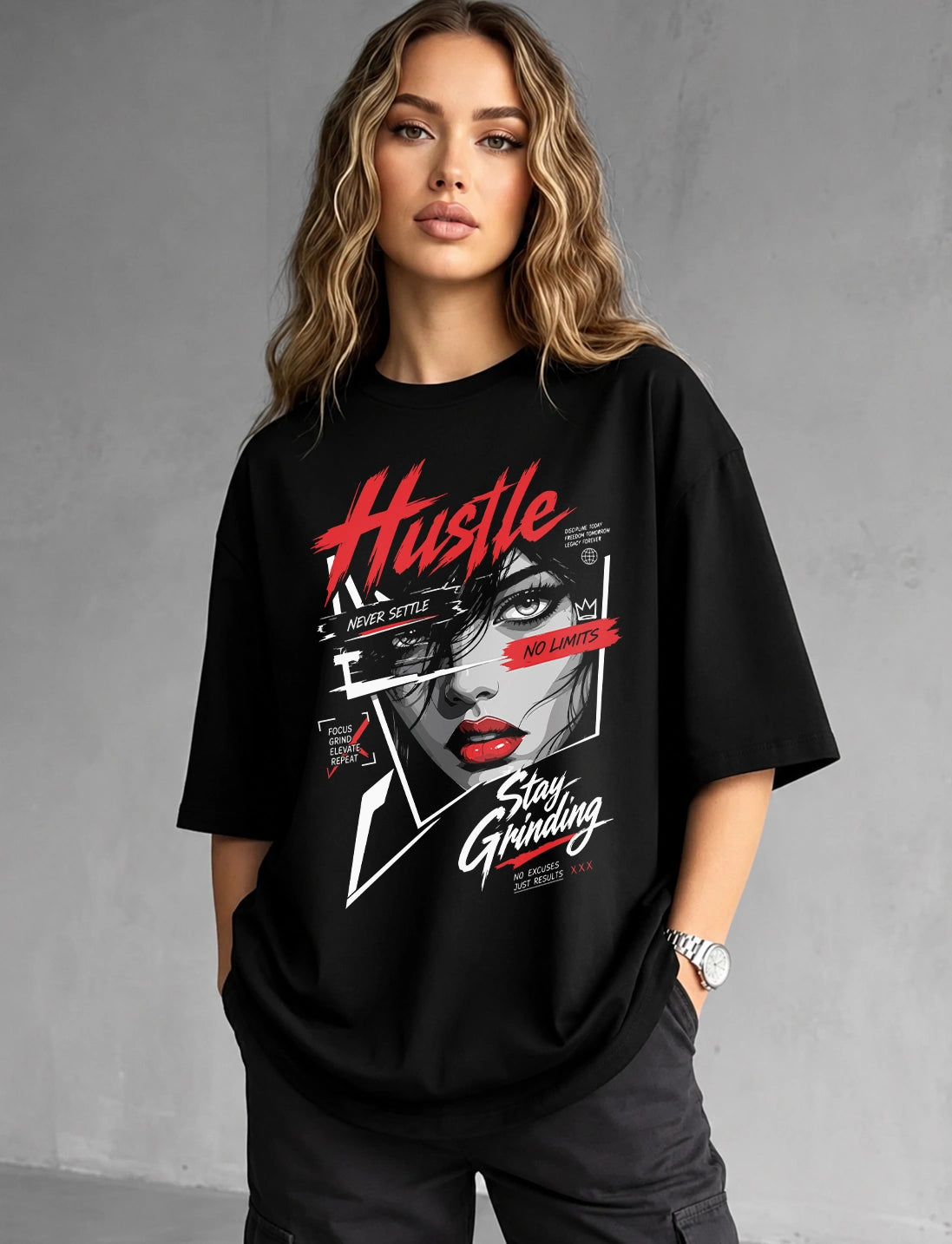 Hustle & Stay Grinding Oversized T-Shirt